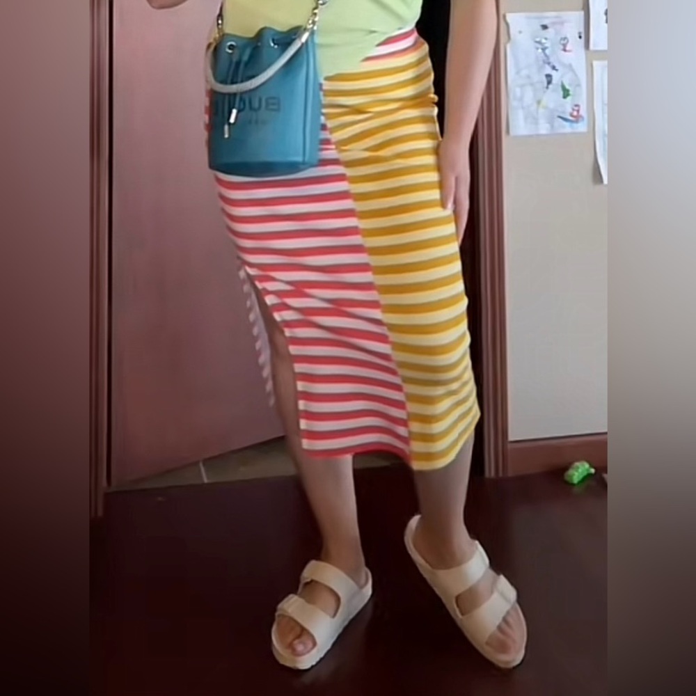 Ascot and Hart striped midi skirt